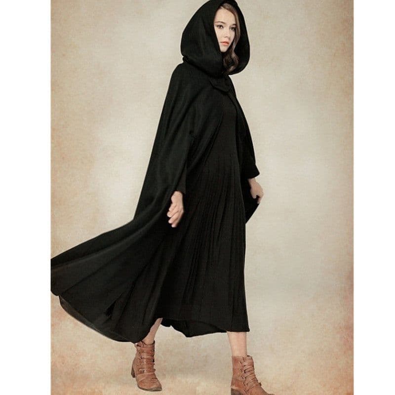 image-AliExpress wishebay European and American five-color hooded shawl lengthened cloak coat wool coat women