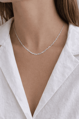 image-Stainless Steel Unisex Silver Singapore Chain Necklace 45 cm
