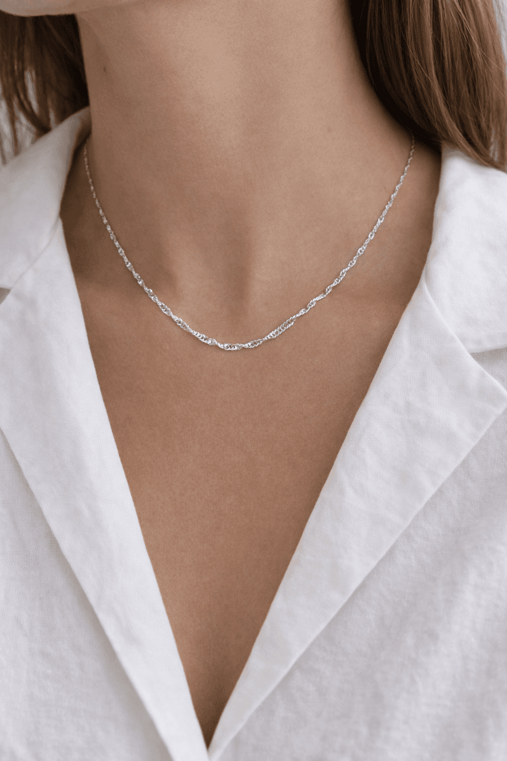 image-Stainless Steel Unisex Silver Singapore Chain Necklace 45 cm