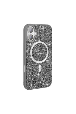 image-iPhone 17 Case with Rhinestone Mosaic and Magnetic Charging Cover