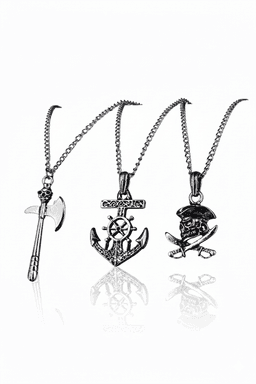 image-3 Piece Pirate Sword Anchor Skull Pendant Necklace Set Men