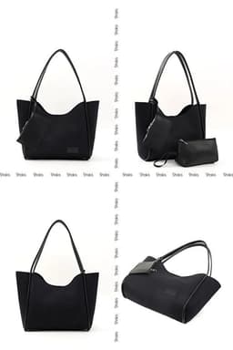 image-Black suede SHK108 women hand and shoulder bag with wallet and makeup