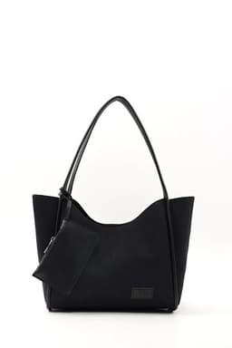 image-Black suede SHK108 women hand and shoulder bag with wallet and makeup