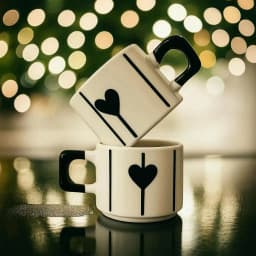 image-Black Heart Ceramic Mugs Set for Valentine’s Day Modern Romantic Gift