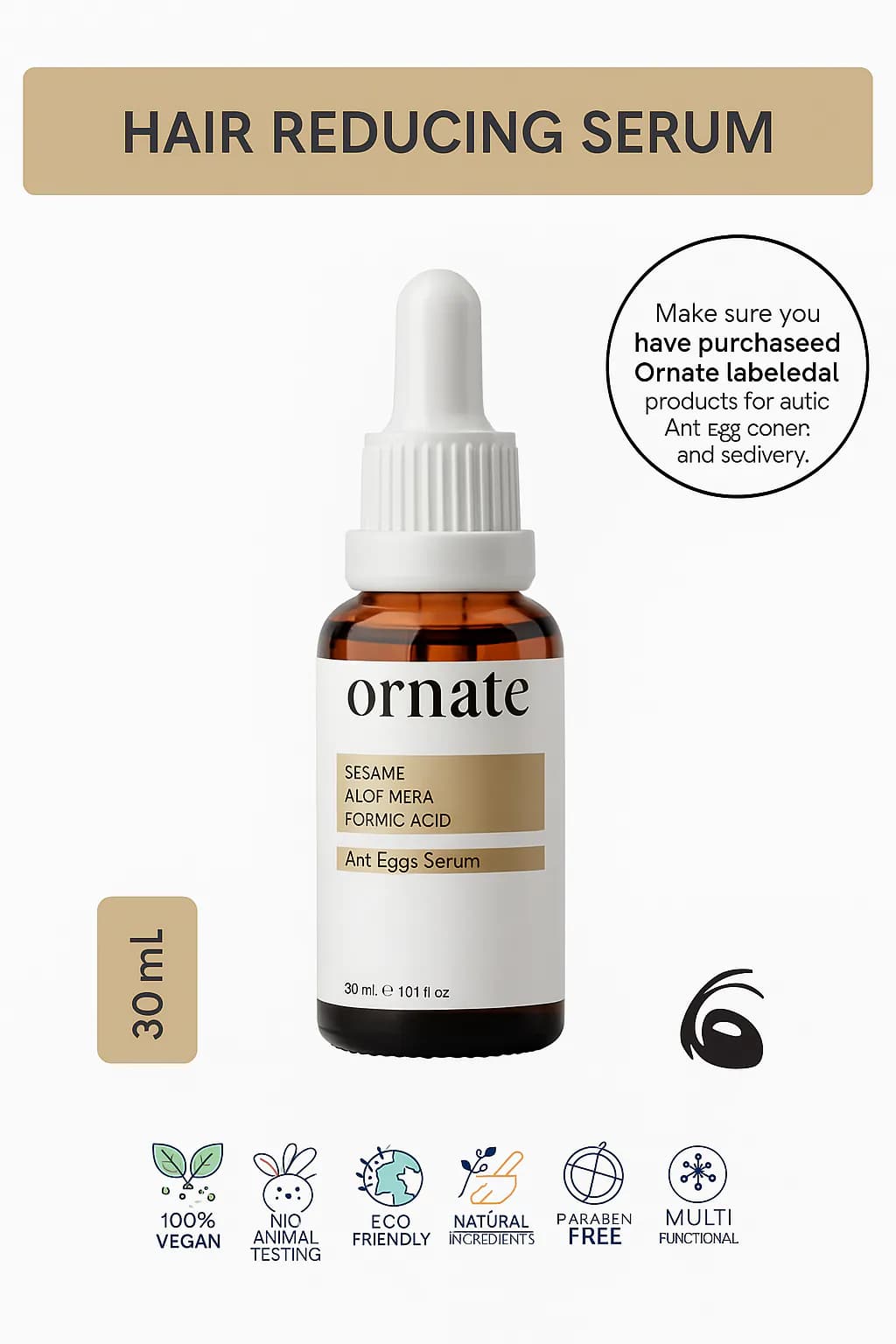 image-Ant Egg Oil Hair Reduction Serum 30ml – 0.5% Formic Acid & 10% Aloe