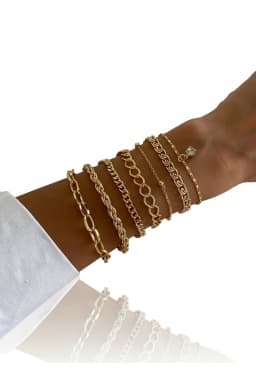 image-Crystal Stone Bracelet Set Seven Piece Layered Adjustable Elegant