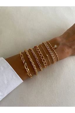 image-Crystal Stone Bracelet Set Seven Piece Layered Adjustable Elegant