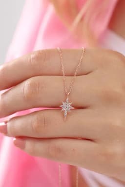 image-925 Sterling Silver North Star Necklace with Zircon Stones Rose Gold