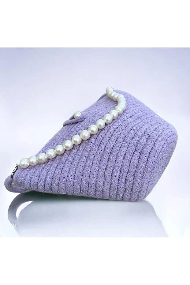 image-Women lilac pearl design shoulder bag elegant daily handbag