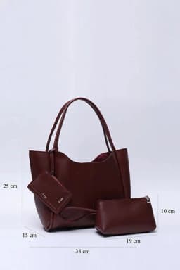 image-Burgundy SHK108 faux leather women hand and shoulder bag with wallet
