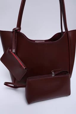 image-Burgundy SHK108 faux leather women hand and shoulder bag with wallet