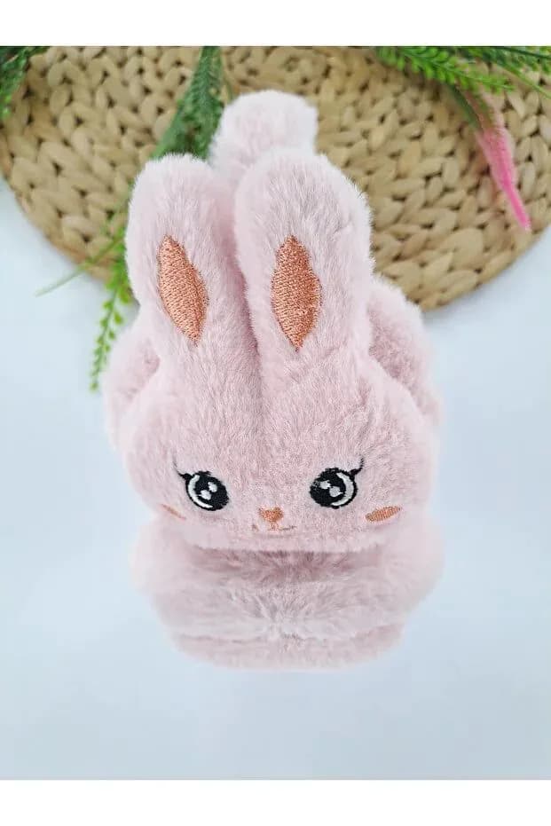 image-Girls Light Pink Plush Winter Earmuffs – Fluffy Bunny Ear Warmers for
