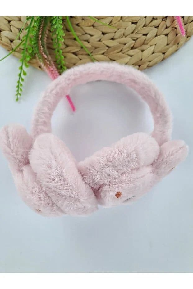 image-Girls Light Pink Plush Winter Earmuffs – Fluffy Bunny Ear Warmers for