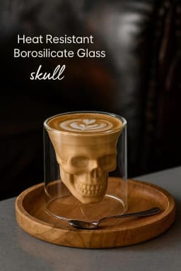 image-Handmade Skull Double Wall Glass Cup for Coffee Tea or Cocktails