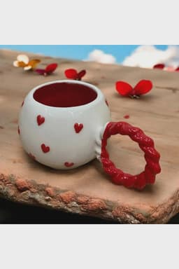 image-Set of 2 Handmade Ceramic Heart Mugs with Embossed Heart Design