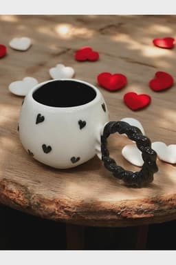 image-Set of 2 Handmade Ceramic Heart Mugs with Embossed Heart Design
