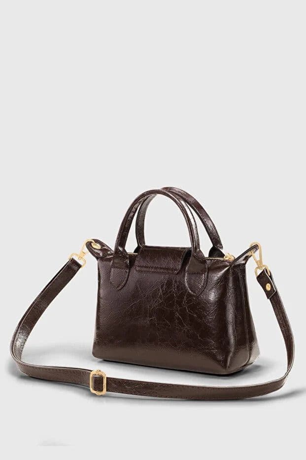 image-Brown Patent Versatile PU Leather Crossbody Bag for Women