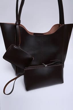 image-Brown SHK108 faux leather women hand and shoulder bag with wallet and