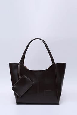image-Brown SHK108 faux leather women hand and shoulder bag with wallet and