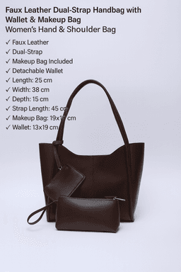 image-Brown SHK108 faux leather women hand and shoulder bag with wallet and