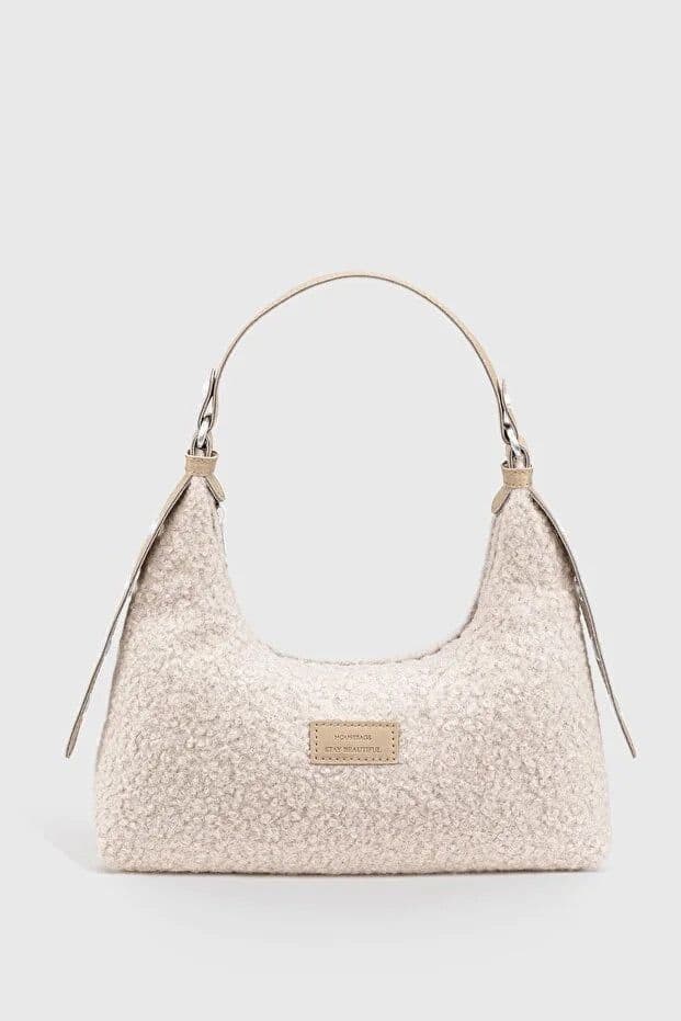 image-Woven Faux Fur Baguette Shoulder Bag for Women