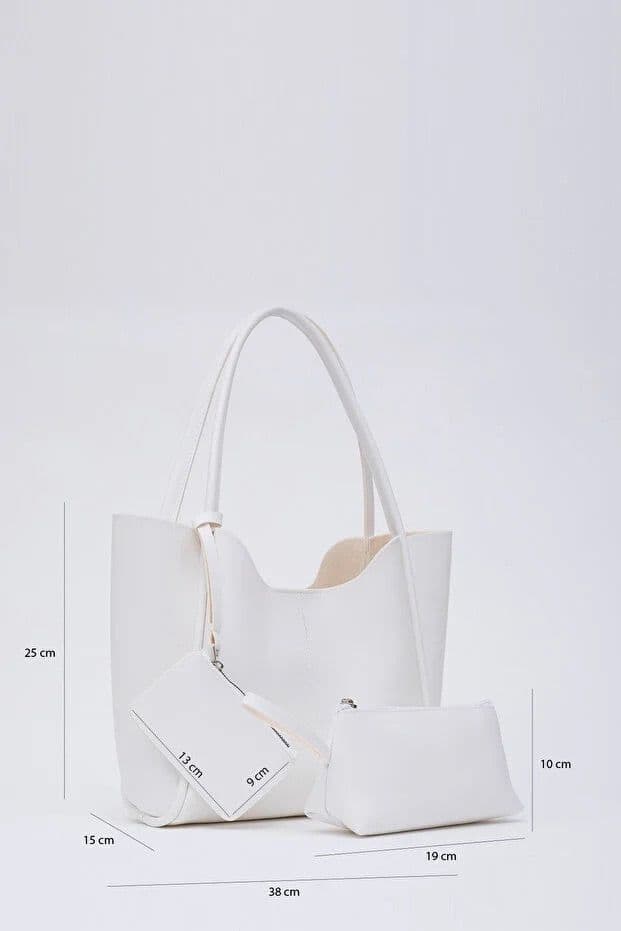 image-White SHK108 faux leather women hand and shoulder bag with wallet and