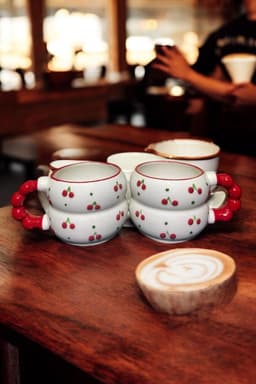 image-Handmade Ceramic Cherry Mugs Set of 2 325ml Capacity for Fruit Themed