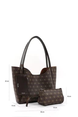 image-Monogram brown SHK108 faux leather women hand and shoulder bag with