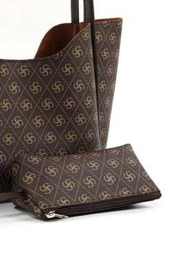 image-Monogram brown SHK108 faux leather women hand and shoulder bag with
