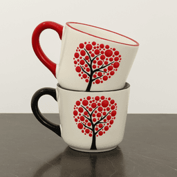image-Set of 2 Handmade Ceramic Mugs with Embossed Tree and Heart Design