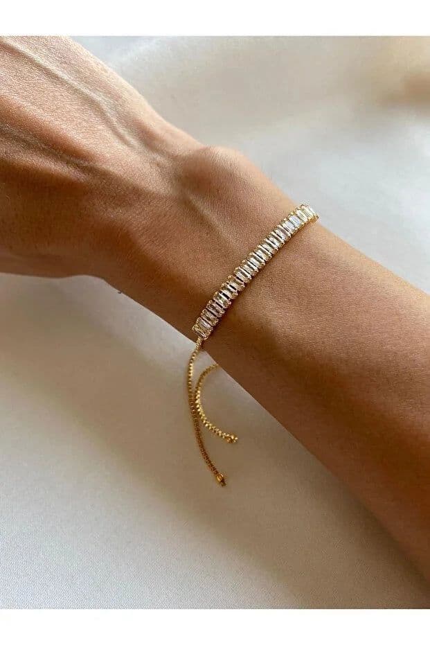 image-Baguette Zircon Adjustable Bracelet Elegant Minimal Sparkle Fashion