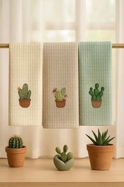 image-Embroidered Kitchen Towel Cactus Design Dish Drying Cloth 40 x 60 cm