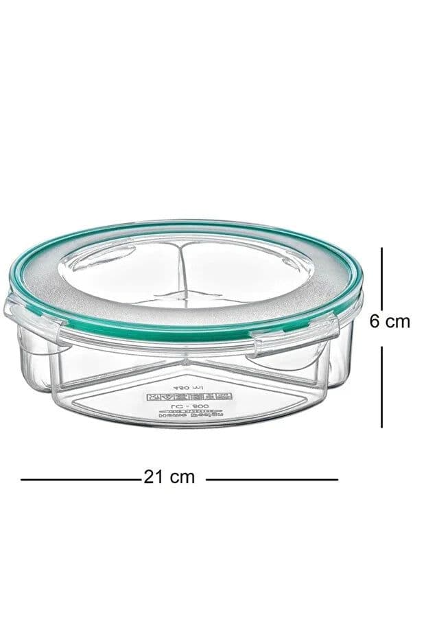 image-Round 3 Compartment Food Storage Box 1350 ml Airtight Leakproof Lunch