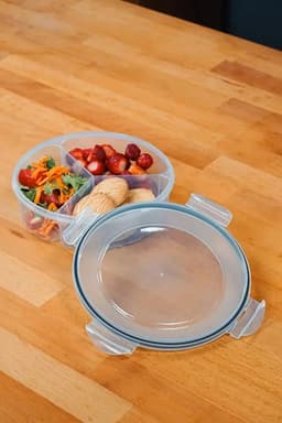 image-Round 3 Compartment Food Storage Box 1350 ml Airtight Leakproof Lunch