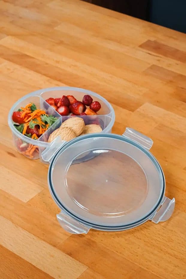 image-Round 3 Compartment Food Storage Box 1350 ml Airtight Leakproof Lunch