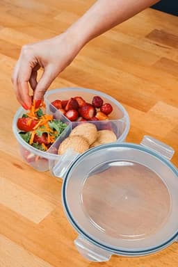 image-Round 3 Compartment Food Storage Box 1350 ml Airtight Leakproof Lunch