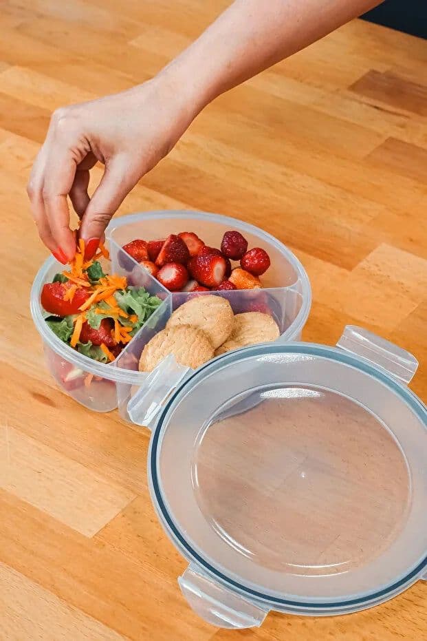 image-Round 3 Compartment Food Storage Box 1350 ml Airtight Leakproof Lunch