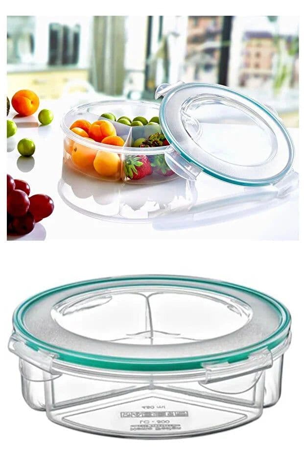image-Round 3 Compartment Food Storage Box 1350 ml Airtight Leakproof Lunch