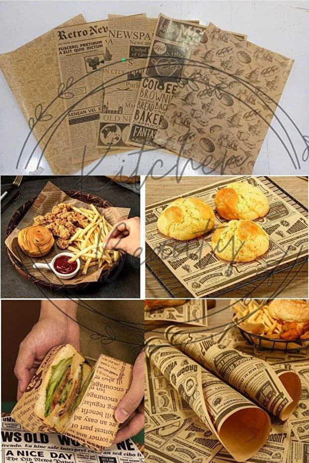 image-50 Pack Vintage Newspaper Pattern Wax Paper Mixed Design Food