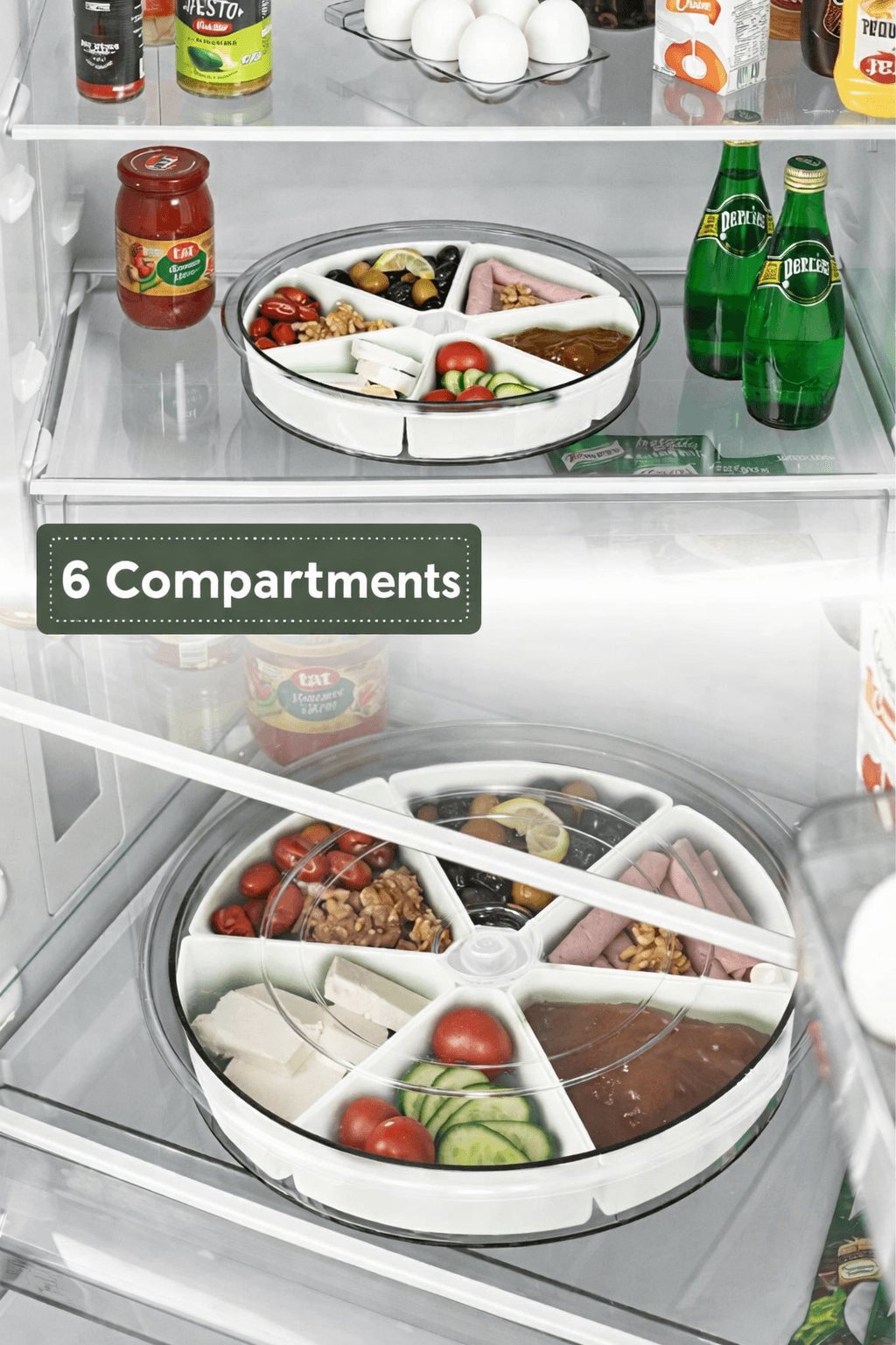 image-Large 6 Compartment 360 Rotating Breakfast Set Bowls Round Serving