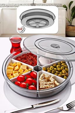 image-Large 6 Compartment 360 Rotating Breakfast Set Bowls Round Serving