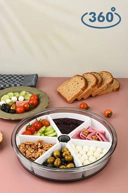 image-Large 6 Compartment 360 Rotating Breakfast Set Bowls Round Serving