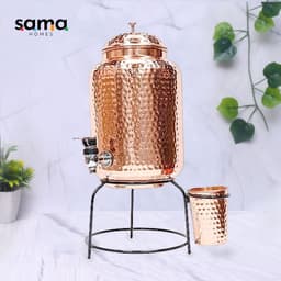 image-Pure Copper Hammered Water Dispenser (Matka) Combo – 5 Liters, with