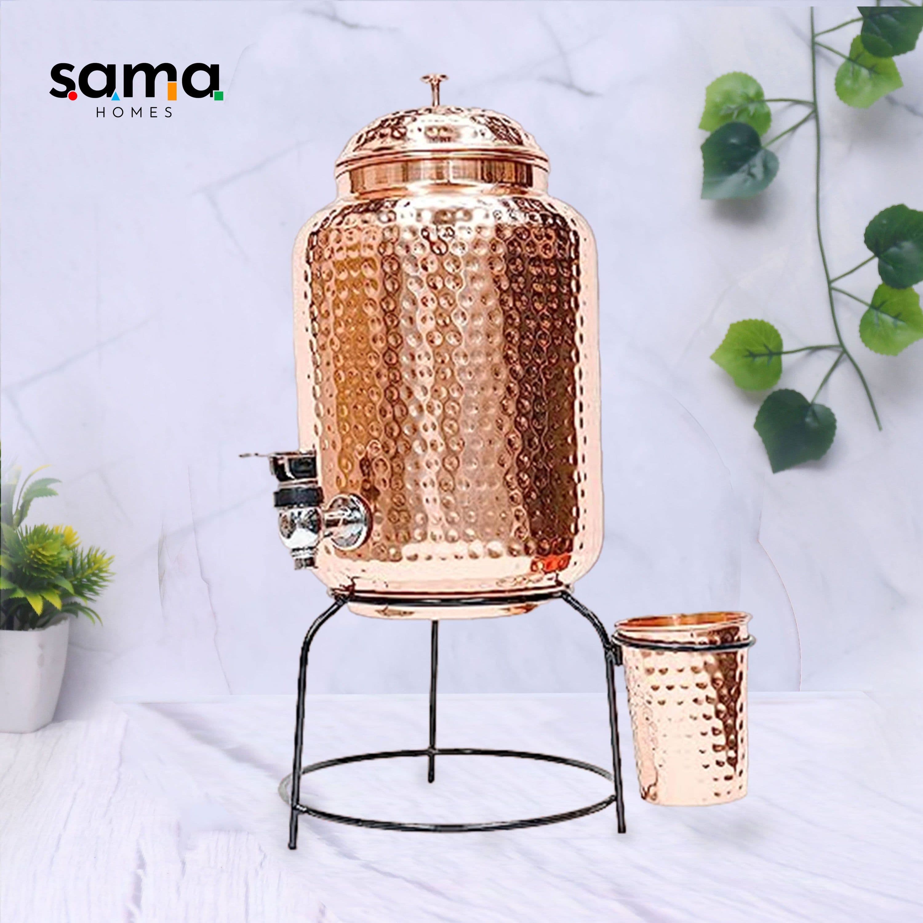 image-Pure Copper Hammered Water Dispenser (Matka) Combo – 5 Liters, with