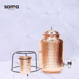 image-Pure Copper Hammered Water Dispenser (Matka) Combo – 5 Liters, with
