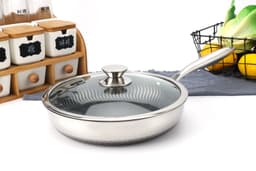 image-Premium 26/28cm Stainless Steel Frying Pan – Food Grade 304 Non-Stick