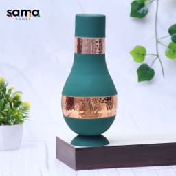 image-Pure Copper Silk Green Modern Surahi with Inbuilt Glass Capacity 1000