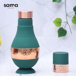 image-Pure Copper Silk Green Modern Surahi with Inbuilt Glass Capacity 1000