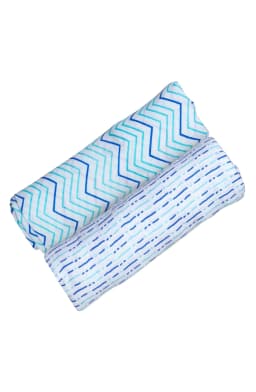 image-ORGANIC SWADDLE SET - SHADES OF BLUE (Chevron + Dotty)