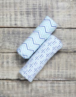 image-ORGANIC SWADDLE SET - SHADES OF BLUE (Chevron + Dotty)